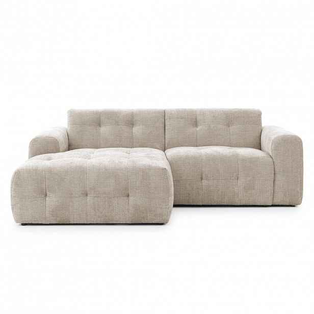 luma-home ROHOVÁ POHOVKA s otomanem vlevo, rafinovaným prošíváním, 234 × 161 × 79 cm (Š×H×V), potah ze ženilky v pískově šedé barvě / 21038