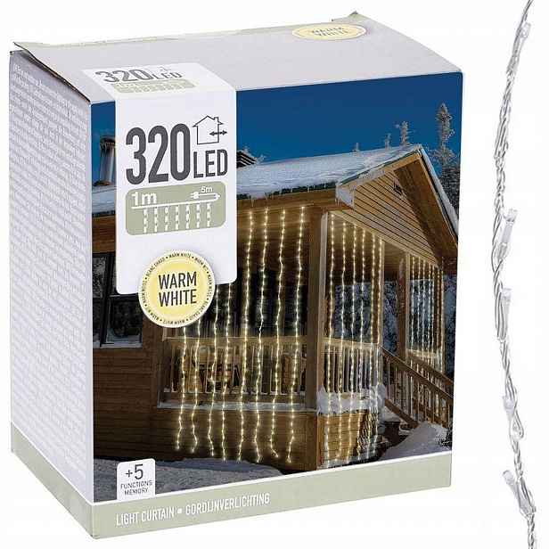 Světelný Závěs 320 Led Teplá Bílá zew/wew programátor Vánoční Osvětlení Na Stromeček