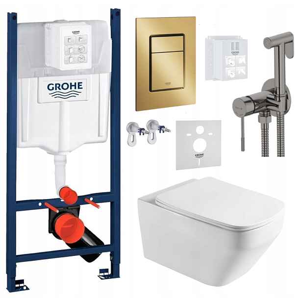 Wc Set Stelaz Grohe Wc Mísa Tornado Tlačítko Zlatá baterie grafit