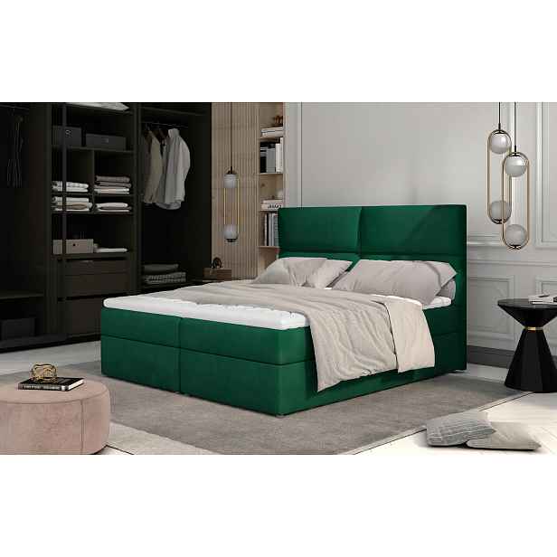 Kontinentální postel s úložným prostorem 180x200 ARLUNE - zelená
