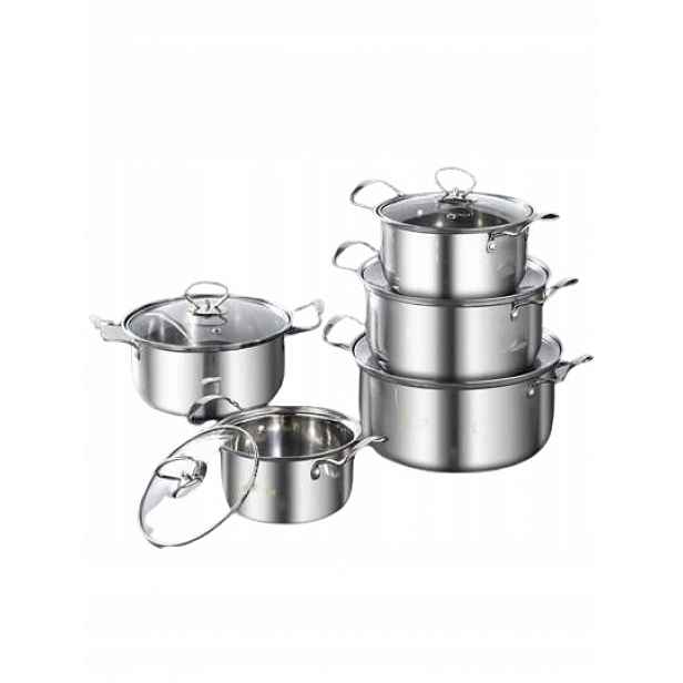 Shein Set 3 Stříbrných Hrnců S Pokličkami 16/18/20/22/24 cm 1DF