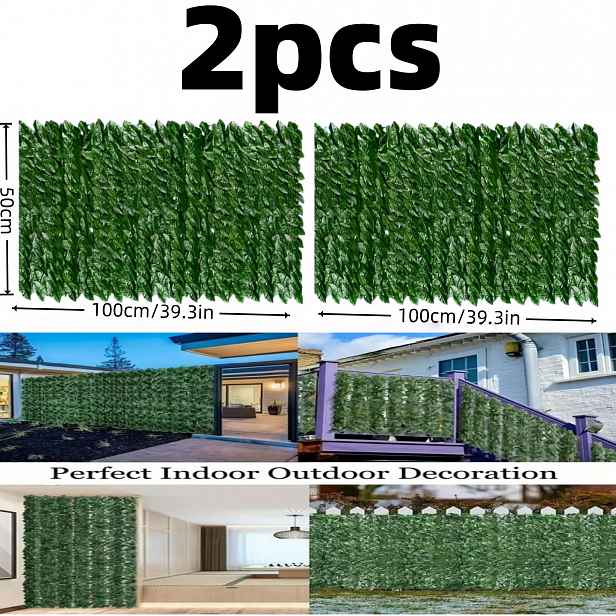 TEMU Sada 2 ks = Celková délka 200 cm] Umělý zelený simulační listový plot, povětrnostním vlivům odolný plastový materiál, dekorativní venkovní