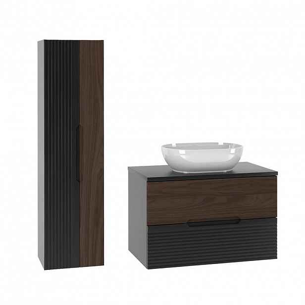 Petits-meubles KOUPELNOVÝ NÁBYTEK 80.6cm Sylla 2er-Set Černá a dřevěná