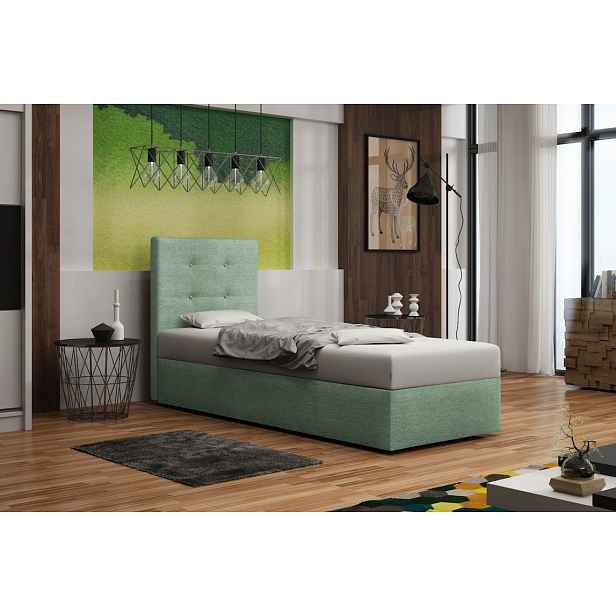 Čalouněná postel s úložným prostorem DELILAH 1 - 90x200, levá, světle zelená