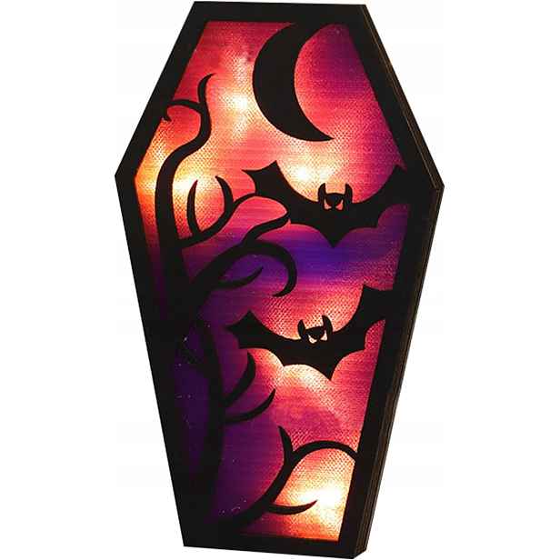 Dekorace na rakev na Halloween, s Led osvětlením, černá, dřevěná