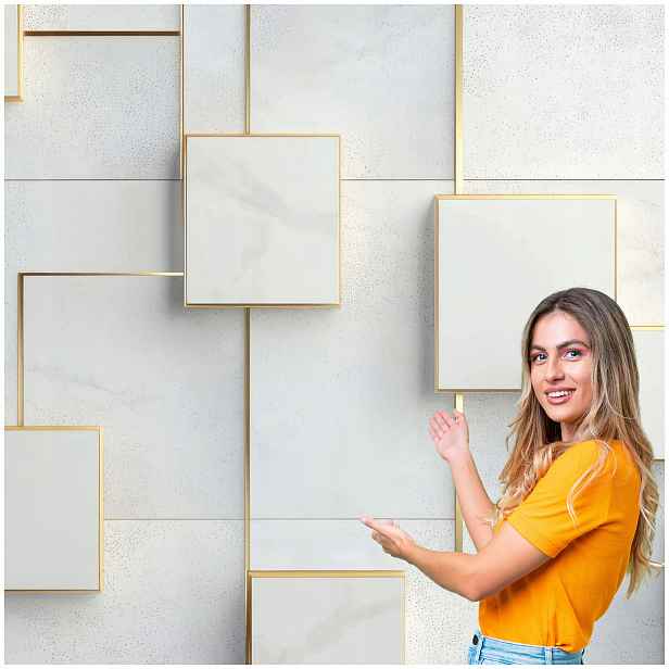 Fototapeta 3D Geometrické Pozadí Mramorové dlaždice Zlatá Rámeček 196x260 GTA13W