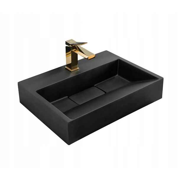 Konglomerátová umyvadlová deska Rea Goya Black Mat 60 cm, černá