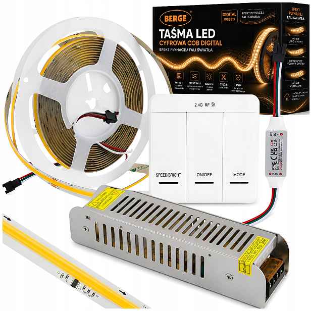 Set Led Páska Cob 5 m Digitální Vypínač Tekoucí Vlna Sterwonik Napájecí Zdroj