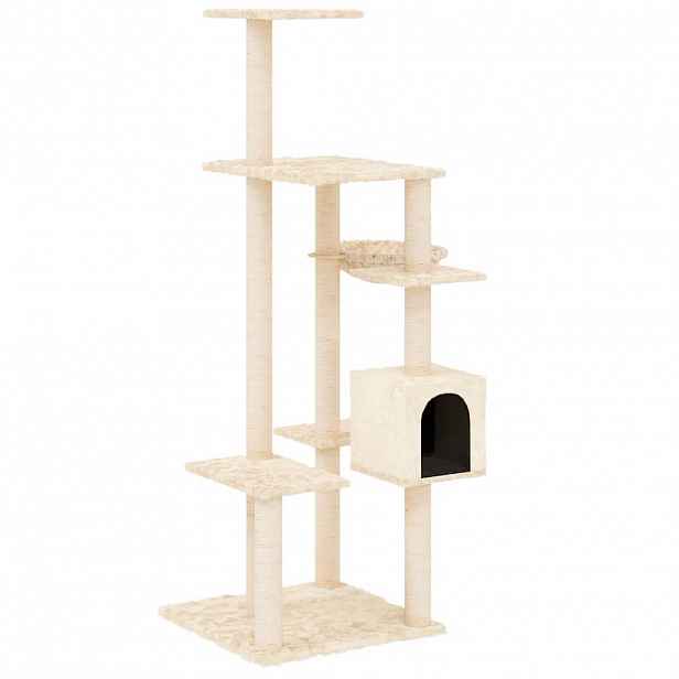 vidaXL Škrabadlo pro kočky se sisalovými sloupky krémové 142 cm