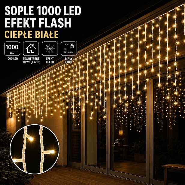 Rampouchy 1000 Led 50 M Venkovní Osvětlení Teplá Bílá Flash IP44 Závěs