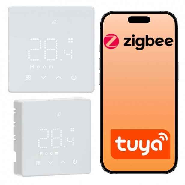 Termostat ZigBee bateriový Tuya Bílý pokojový regulátor pro kotle a kamna