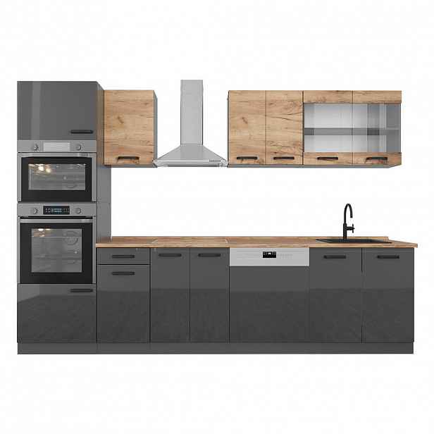 Vicco KUCHYŇSKÝ KOUT R-Line Zlatý dub power/antracit 300 cm dvoubarevné skříňky, PR Dub