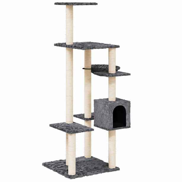 vidaXL Škrabadlo pro kočky se sisalovými sloupky tmavě šedé 142 cm