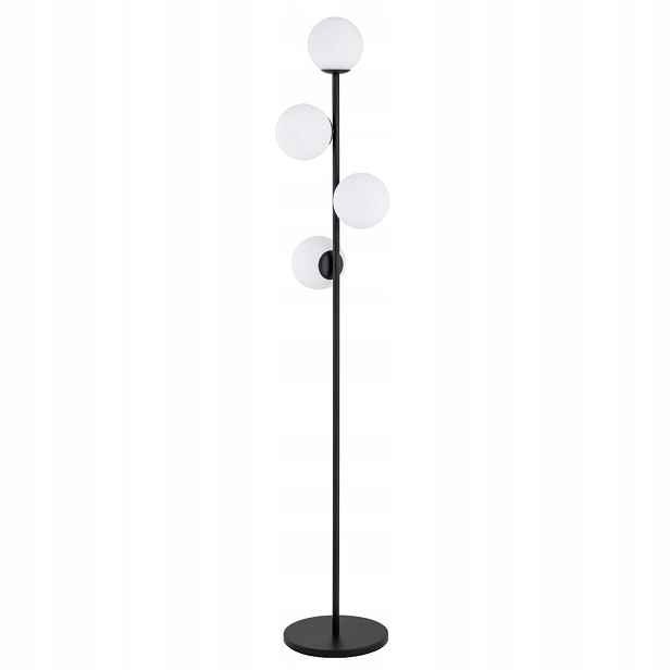 Stojací lampa na podlahu černá 4 skleněné bílé koule do obývacího pokoje 168 cm Alfa