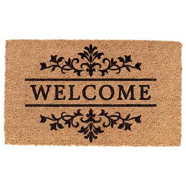 Hnědá kokosová rohožka s ornamenty Welcome - 75*45*1 cm Clayre & Eef