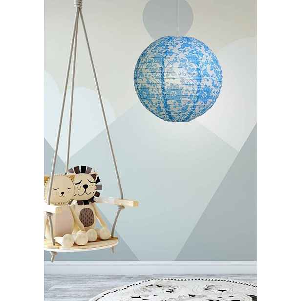 Papírové stínidlo na lampu modré květiny koule 35cm Cocoon