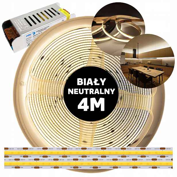 Pásek Led Cob kontinuální neonová linka s napájecím zdrojem neutrální bílá 12V 4M