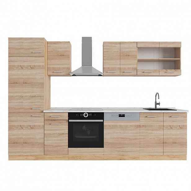Vicco KUCHYŇSKÝ KOUT R-Line Dub Sonoma/Goldkraft 300 cm , PD Mramor