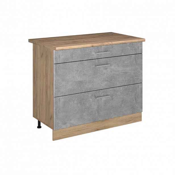 Vicco SPODNÍ SKŘÍŇKA KUCHYŇSKÉ LINKY R-Line, Beton/Zlatý mocný dub, 100 cm pracovná doska Dub Goldkraft