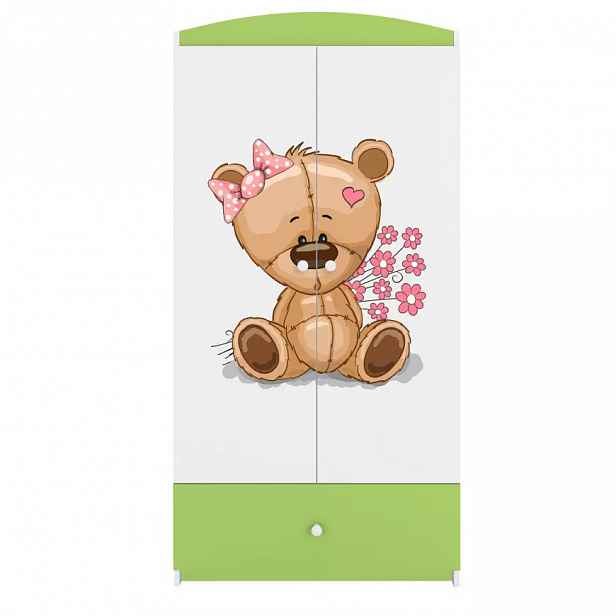 Skříň Babydreams zelená - Medvídek s kytičkami
