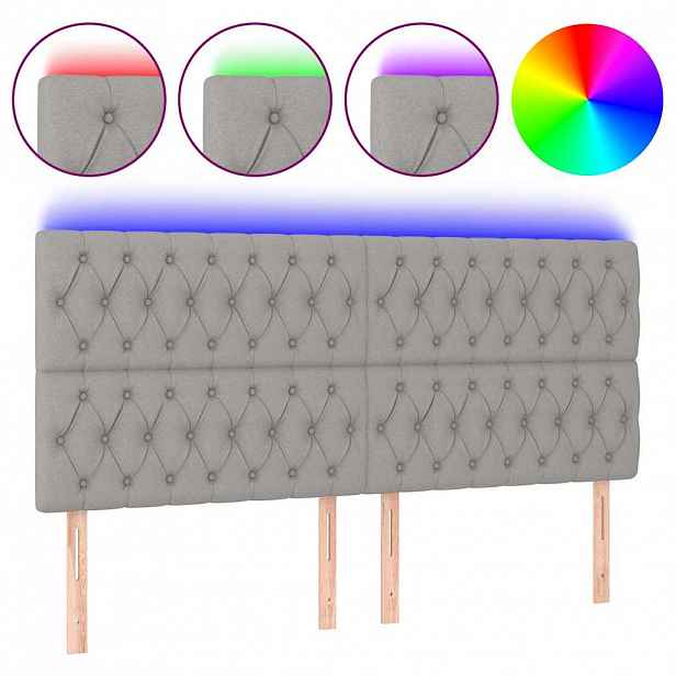 vidaXL Čelo postele s LED světle šedé 200x7x118/128 cm textil
