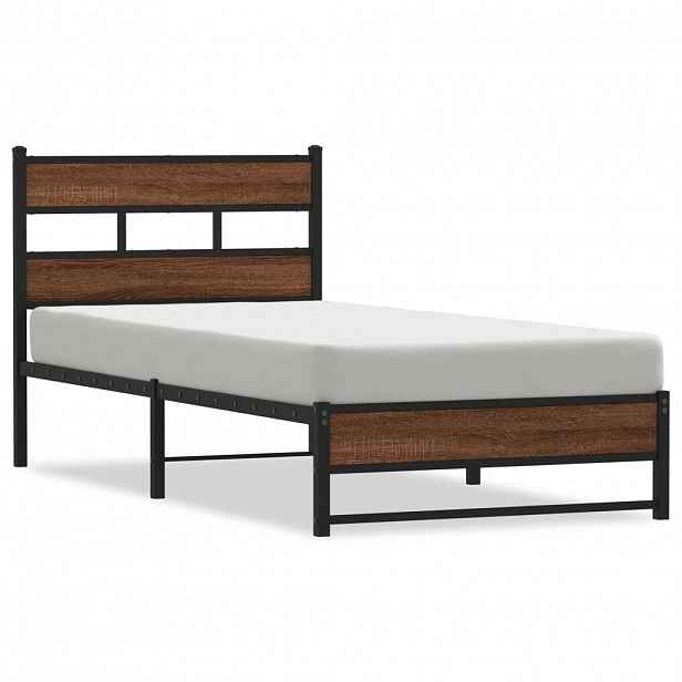 vidaXL Kovový rám postele bez matrace hnědý dub 75 x 190 cm