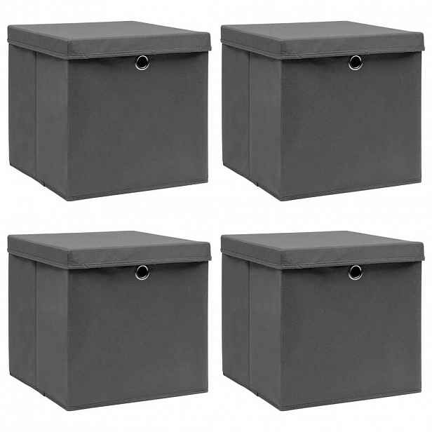 vidaXL Úložné boxy s víky 4 ks šedé 32 x 32 x 32 cm textil