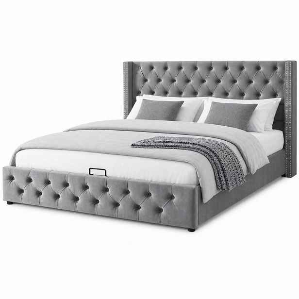 CHICFURN ČALOUNĚNÁ POSTEL 180/200 cm v šedé barvě s úložným prostorem ze sametu