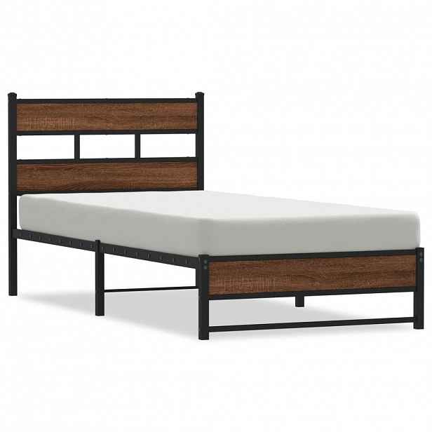 vidaXL Kovový rám postele bez matrace hnědý dub 90 x 190 cm