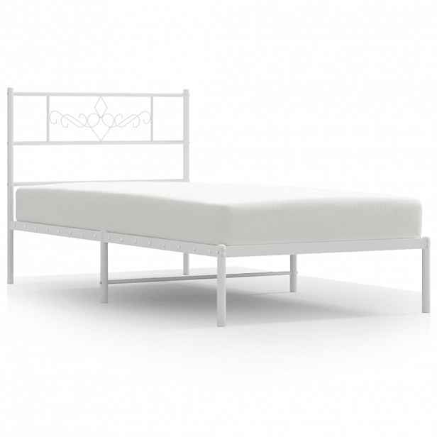 vidaXL Kovový rám postele s čelem bílý 107 x 203 cm