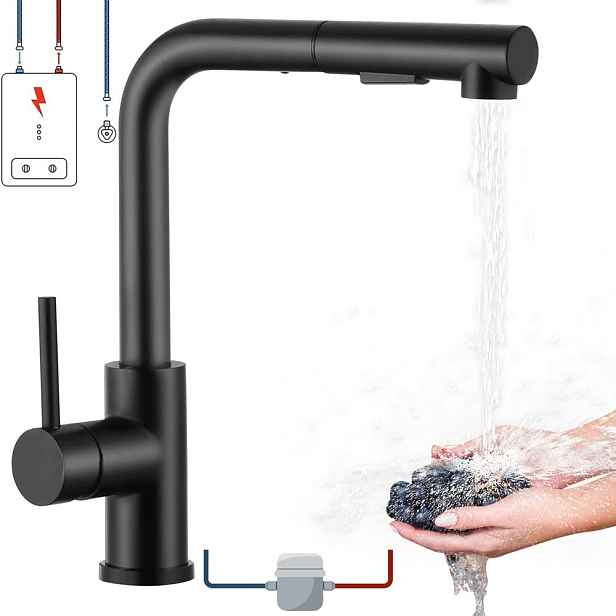 Kuchyňská baterie G3/8 Černá SUS304 S Vytahovací Sprškou 360° Keramický dům