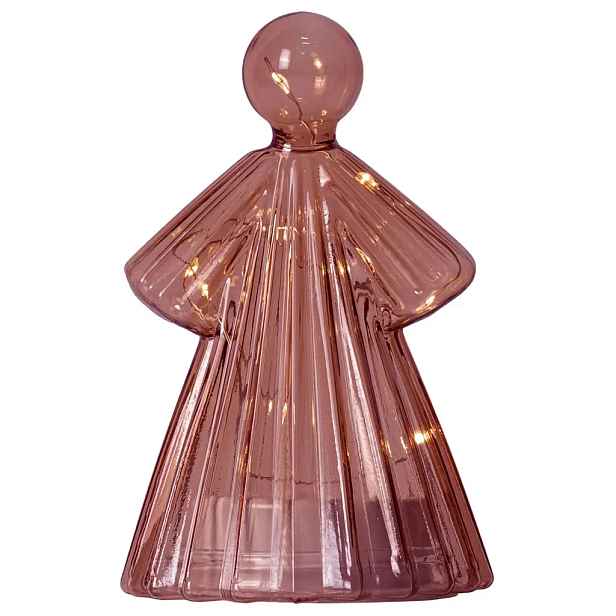 LED svítící anděl skleněný na baterku, vínový, 15 cm, 1× CR2032