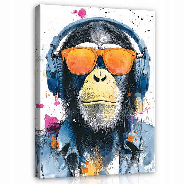 Modrý Obraz Graffiti Banksy Opice Předsíně Kanceláře Moderní 90x60