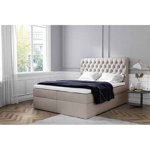 Elegantní čalouněné jednolůžko Mandy s úložným prostorem světle béžová 120 x 200 + topper zdarma