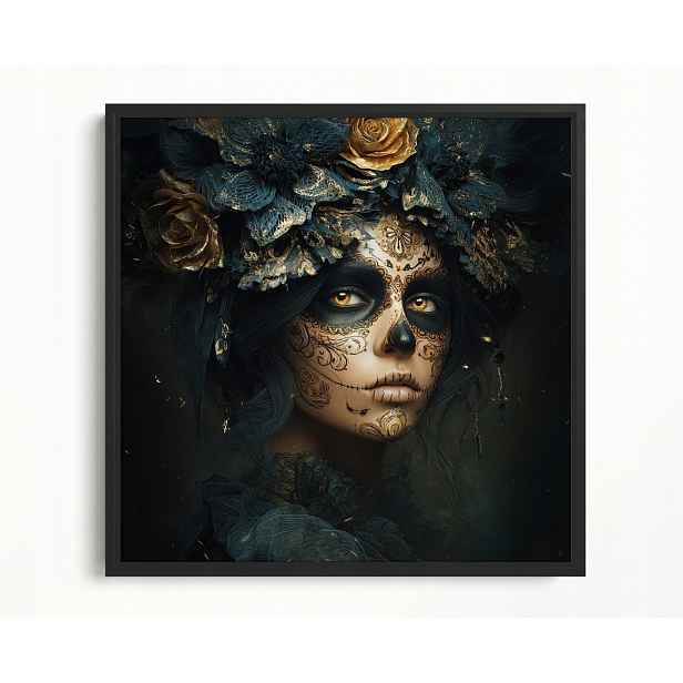 Obraz Rám American Box Dia De Los Muertos Catrina Zlaté Růže Art 60x60