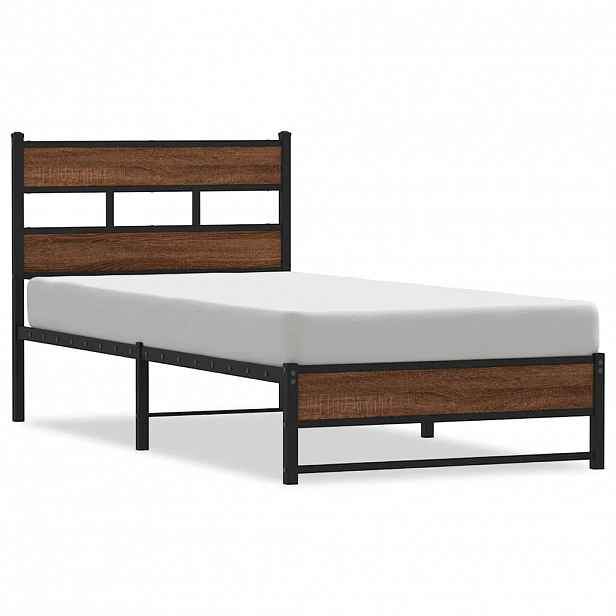 vidaXL Kovový rám postele bez matrace hnědý dub 107 x 203 cm