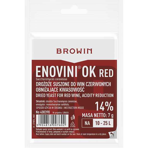 Browin Enovini® OK RED - vinařské kvasinky snižující kyselost, 7 g