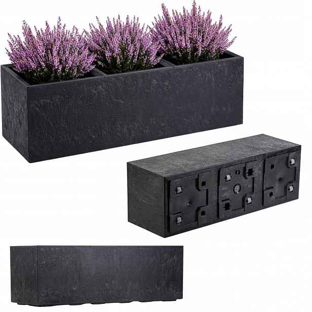 Zahradní Květináč Na Kolečkách Imitace Černý Beton 90x30 cm květinový záhon na bylinky