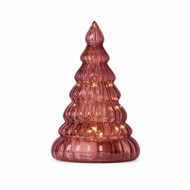 LED svítící stromeček, skleněný, vínový, 16,5 cm