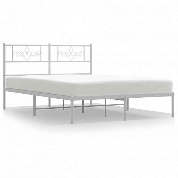 vidaXL Kovový rám postele s čelem bílý 135 x 190 cm