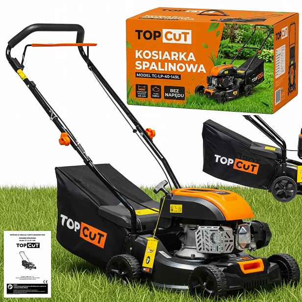 Benzínová Sekačka Na Trávy Top Cut Bez Pohonu 149 CM 40 CM 45 L, Lehká A Obratná