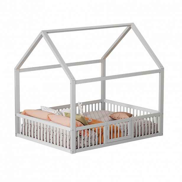 CHICFURN DOMEČKOVÁ POSTEL 140/200 cm v bílé barvě z borovicového dřeva