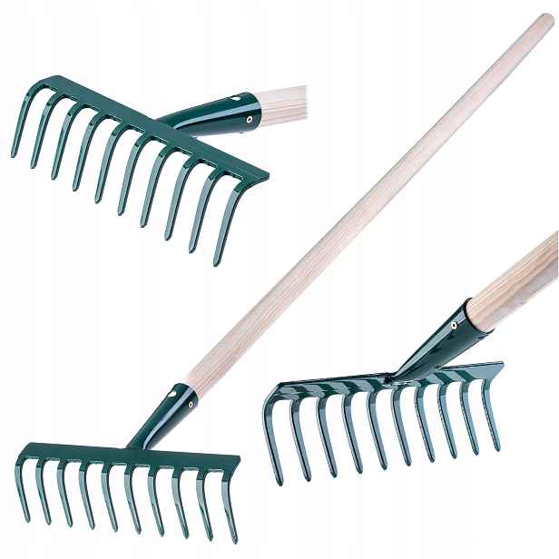 Hrábě Na Listí Trávy Dřevěná Násada 138 cm Hrábě 10 Zubů Solid