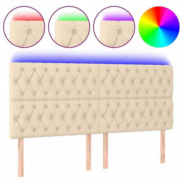 vidaXL Čelo postele s LED krémové 200x7x118/128 cm textil