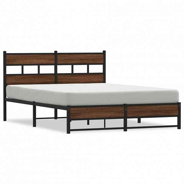 vidaXL Kovový rám postele bez matrace hnědý dub 135 x 190 cm