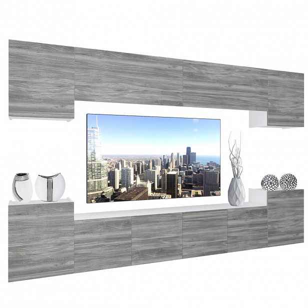 B BELINI GROUP OBÝVACÍ STĚNA Sestava skříní s LED Glamour dřevo