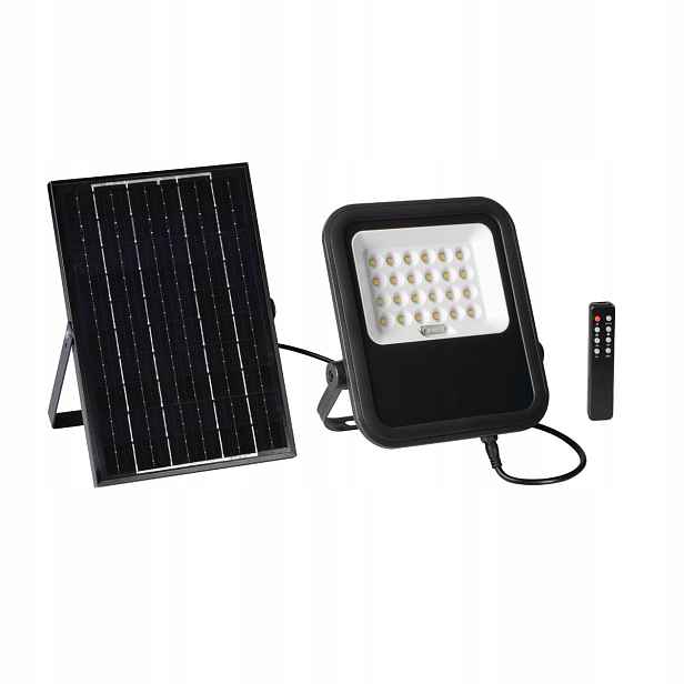 Solární Led reflektor 10W černý s dálkovým ovládáním a solárním panelem IP65 Kanlux