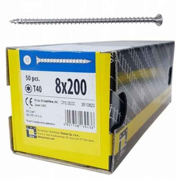 Tesařský Vrut Cps 8x200 Plný Závit Hlava Kužel