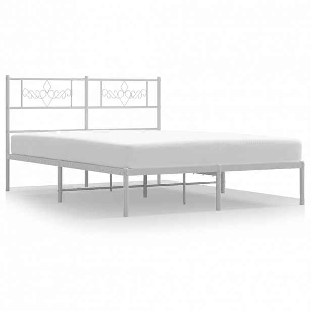 vidaXL Kovový rám postele s čelem bílý 140 x 190 cm