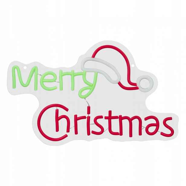 Neon Led nápis Merry Christmas o rozměrech 40 x 24 cm, napájení z baterie nebo Usb
